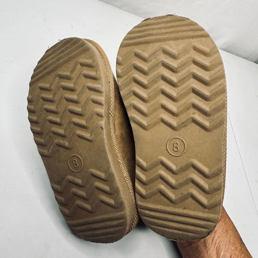 Toddler Kids Chestnut Brown Faux Fur Lined Suede Clog Slippers Size 8